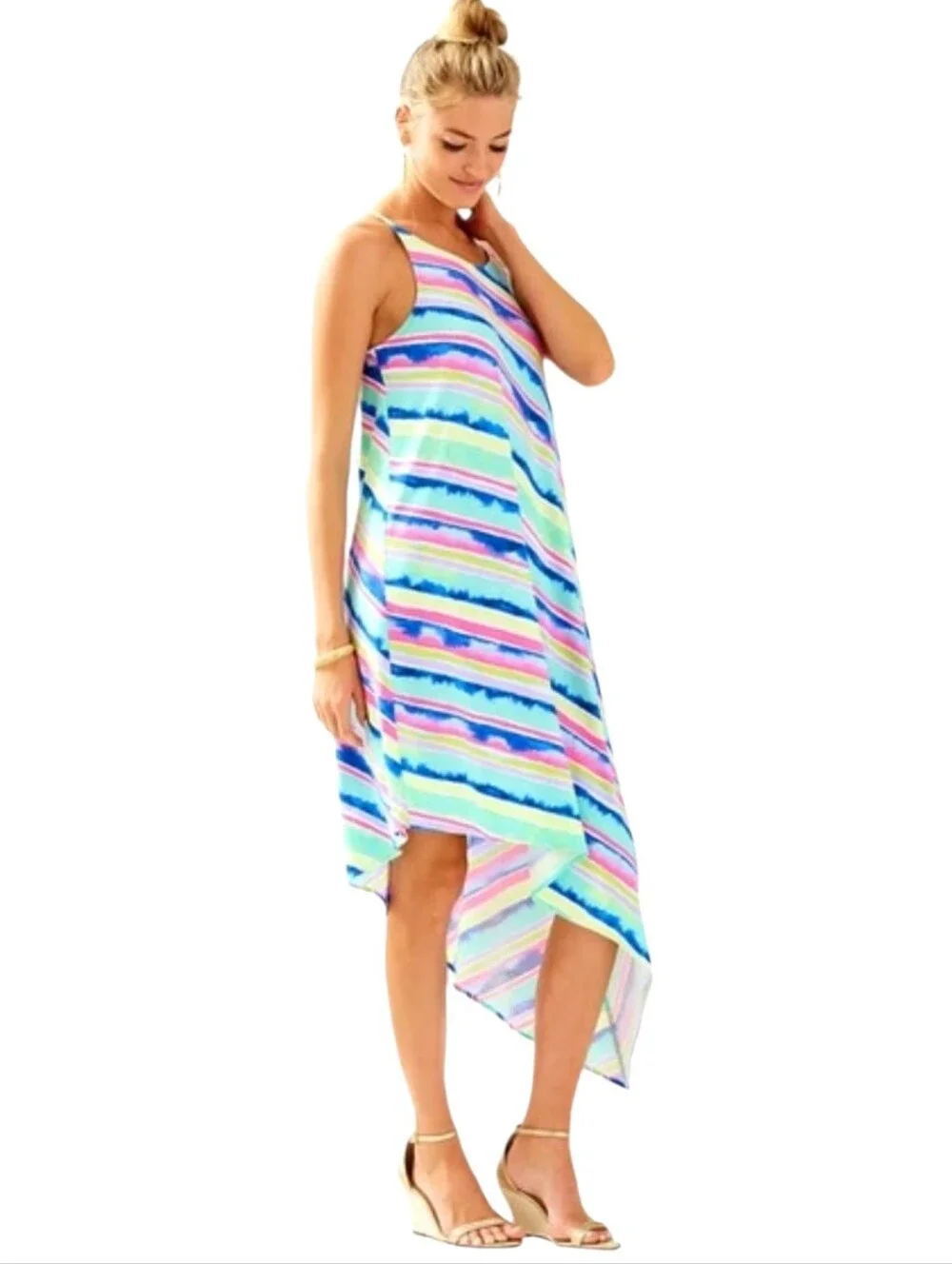 Lilly Pulitzer Magnolia Asymmetrical Dress Ceviche Stripe Size XS